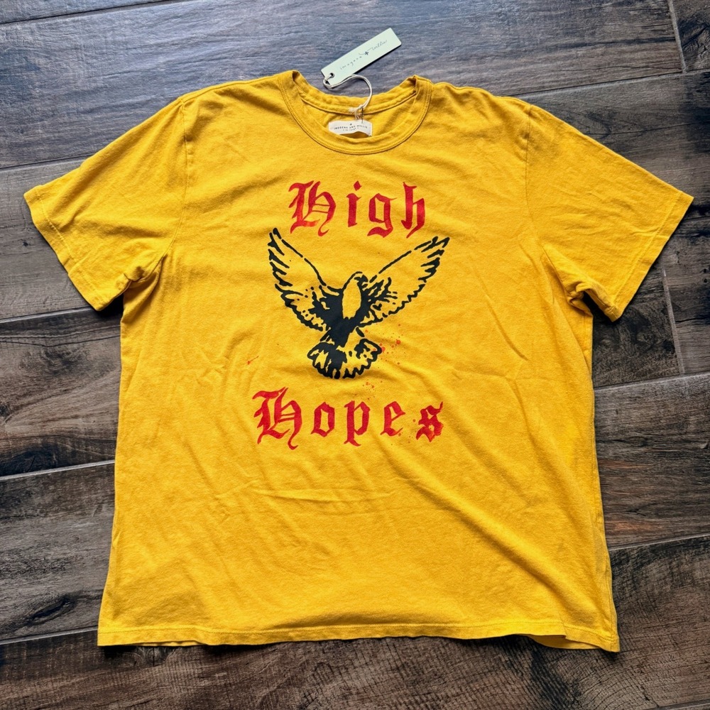 Imogene + Willie Unisex High Hopes Dove Graphic Tee, Mustard Yellow, XXL (NWT)